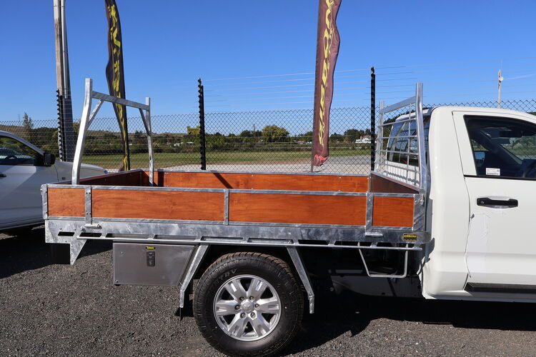Galvanised ute tray with timber side panels designed for trade and transport use by Gibbons Engineering.